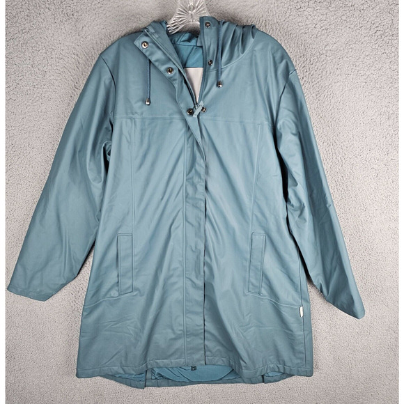 Rains Drip Drip Drip Thermal Long Rain Jacket Pockets Hooded Size L/XL - Picture 1 of 14